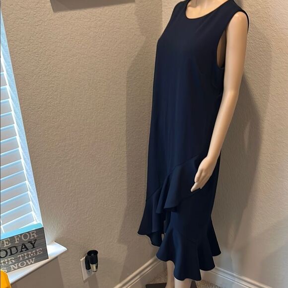 Calvin Klein Blue Ruffled Asymmetrical Sheath Dress - Picture 5 of 8
